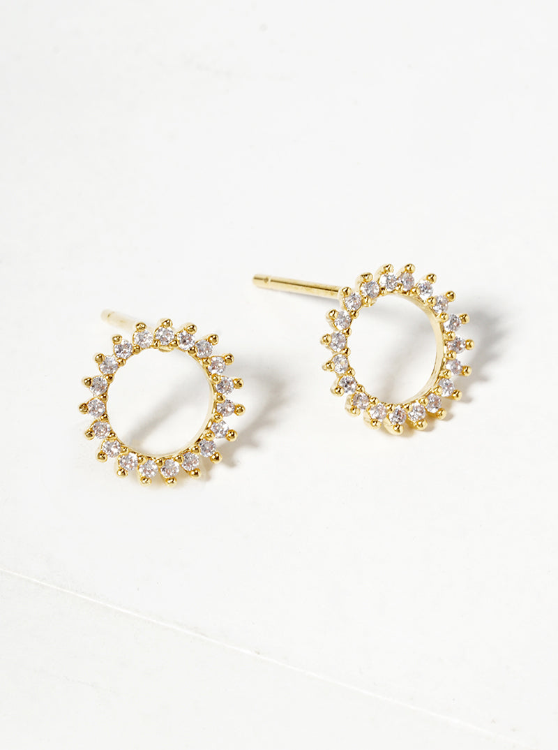 18K Gold Dipped CZ Pave Dainty Circle Post Stud Earrings