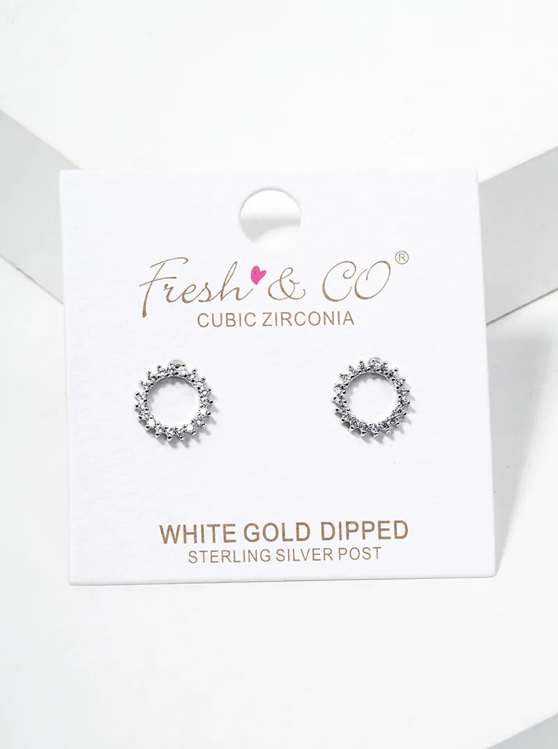 18K Gold Dipped CZ Pave Dainty Circle Post Stud Earrings