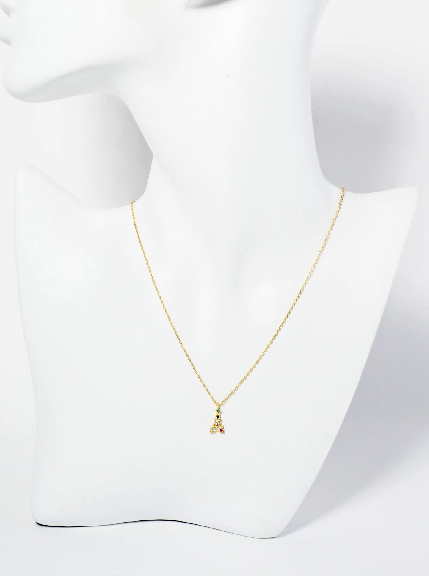 18K Gold Dipped CZ Pave Dainty Eiffel Tower Pendant Necklace