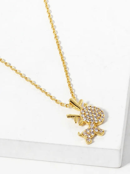 18K Gold Dipped CZ Pave Dainty Rudolph Pendant Christmas Necklace