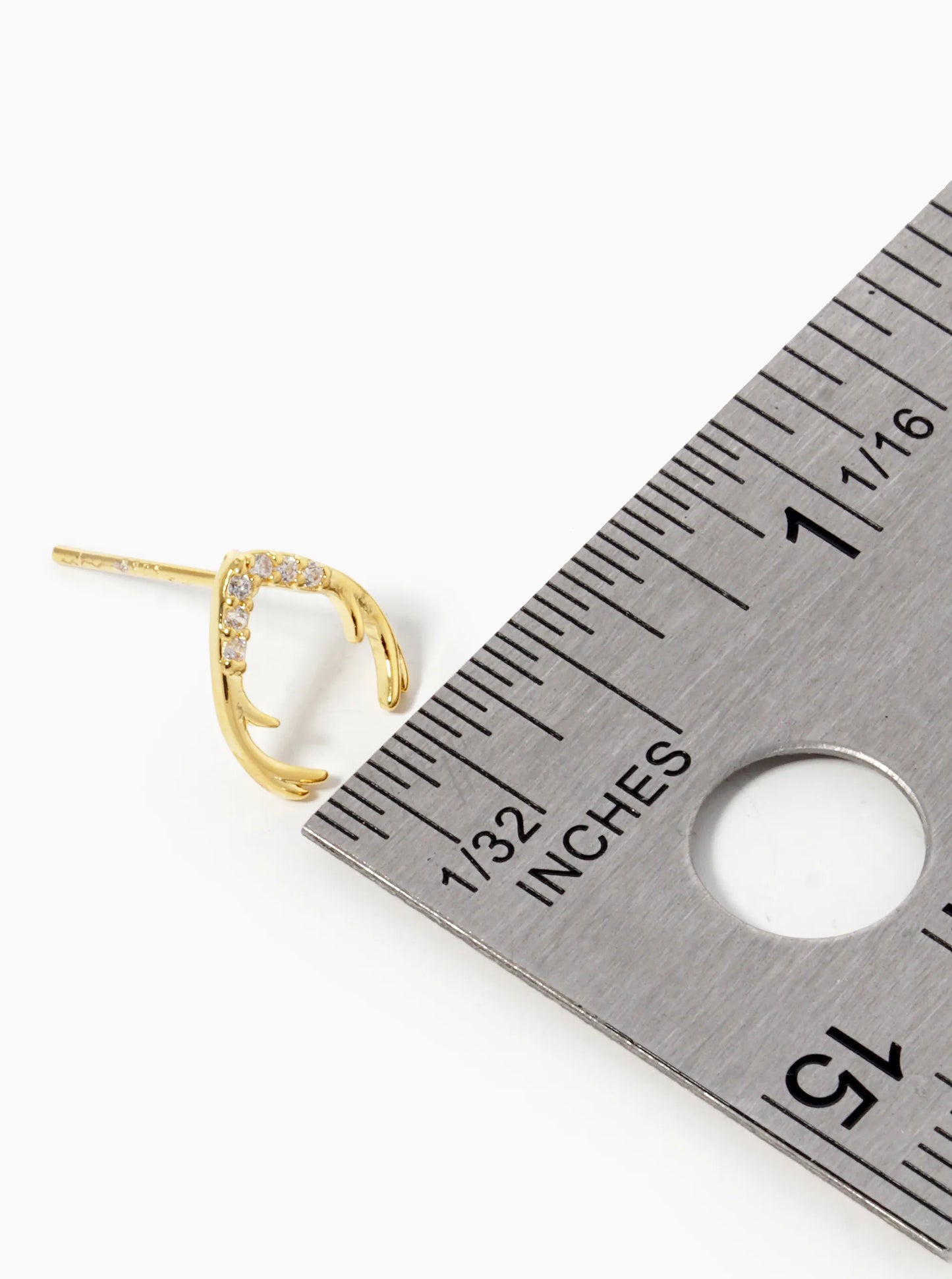 18K Gold Dipped CZ Pave Delicate Antler Horn Stud Earrings