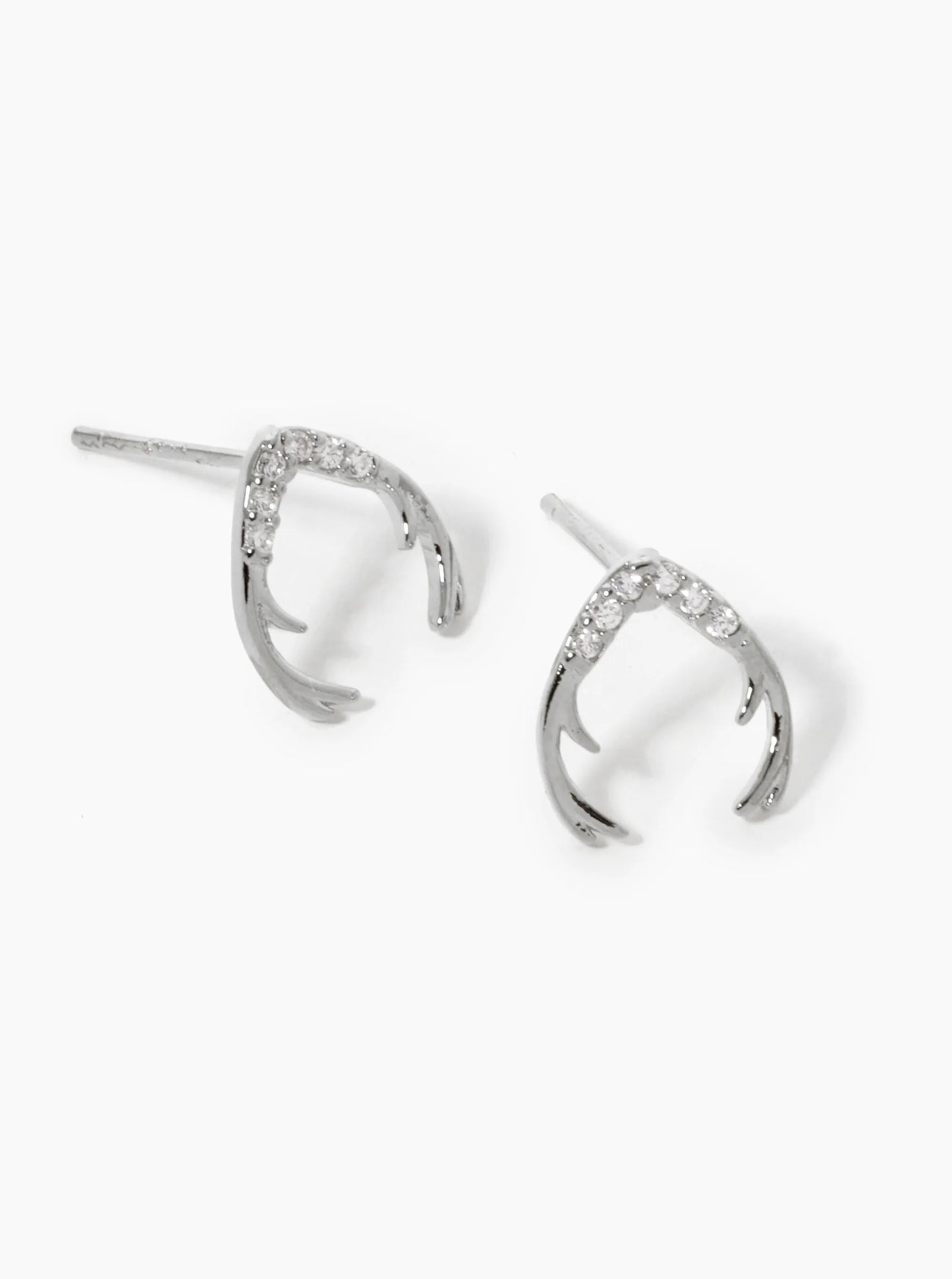 18K Gold Dipped CZ Pave Delicate Antler Horn Stud Earrings