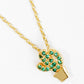 18K Gold Dipped CZ Pave Delicate Cactus Pendant Necklace