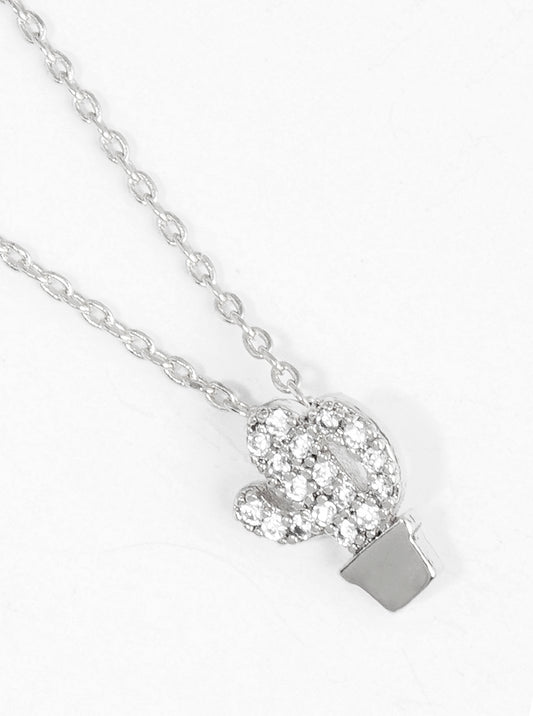 18K Gold Dipped CZ Pave Delicate Cactus Pendant Necklace