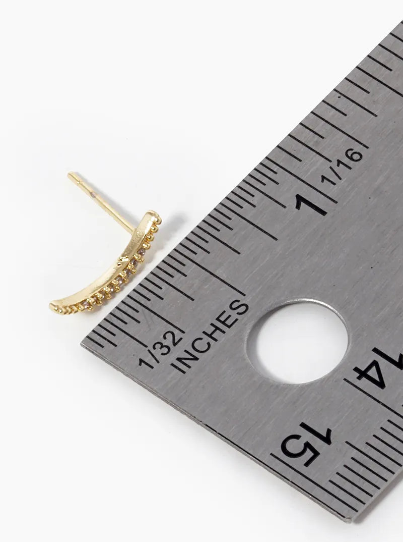 18K Gold Dipped CZ Pave Delicate Curved Bar Stud Earrings
