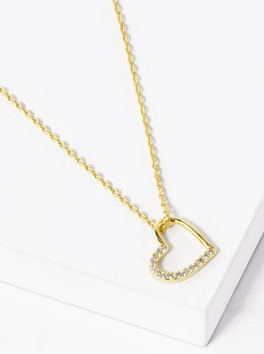 18K Gold Dipped CZ Pave Delicate Heart Pendant Necklace