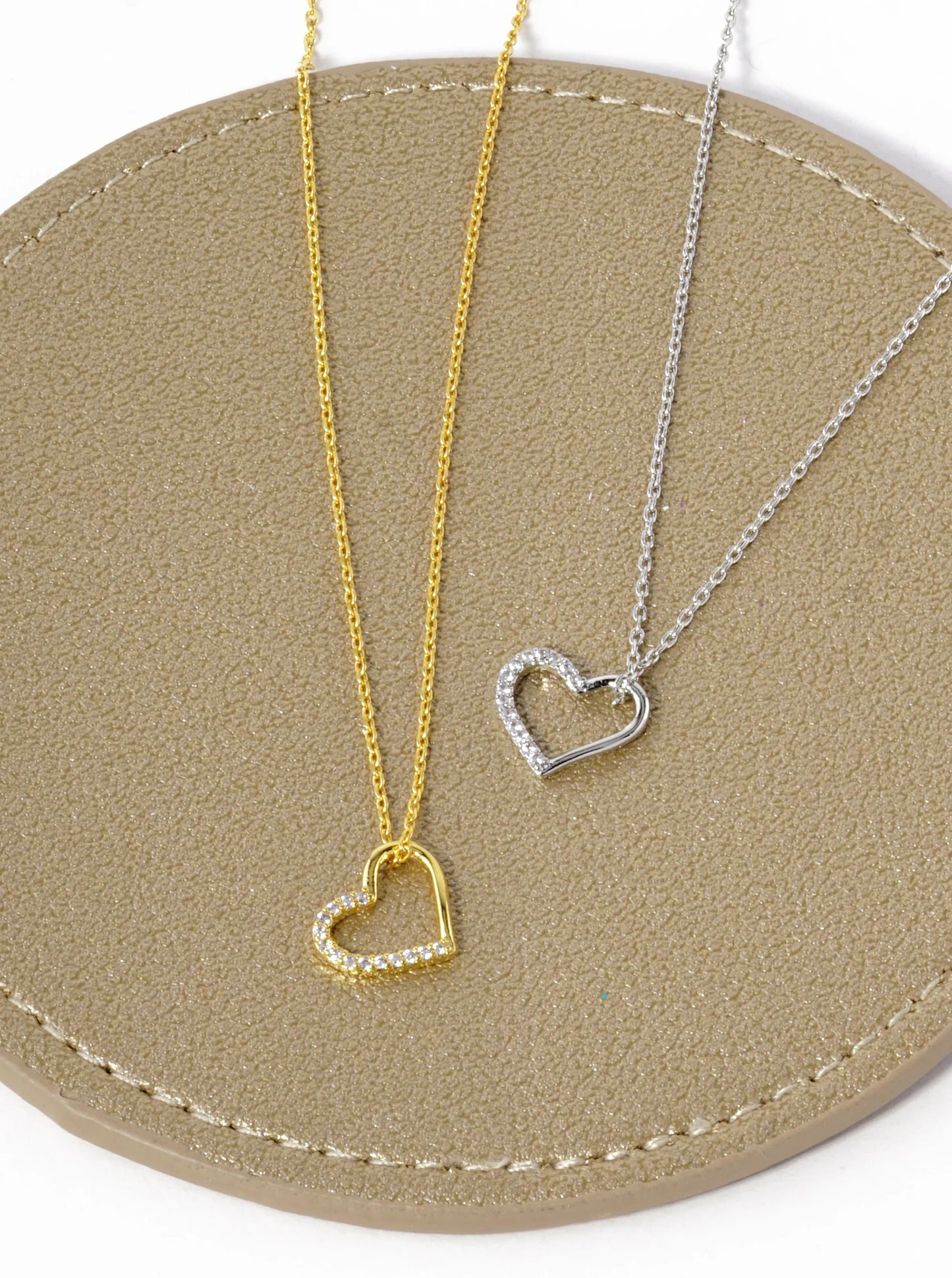 18K Gold Dipped CZ Pave Delicate Heart Pendant Necklace