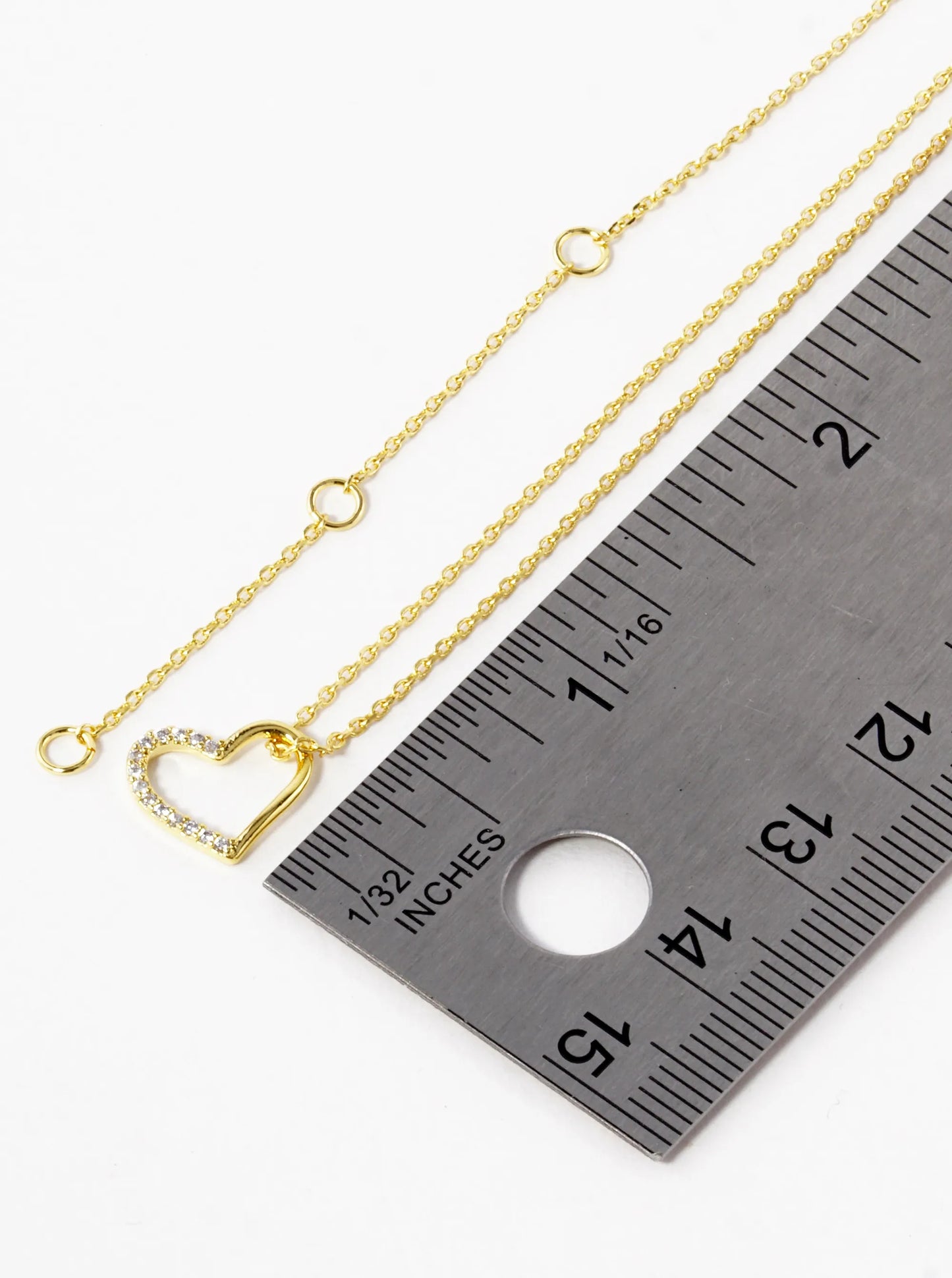 18K Gold Dipped CZ Pave Delicate Heart Pendant Necklace