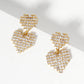 White Gold Dipped CZ Pave Double Pixel Heart Dangle Post Earrings