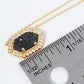 18K Gold Dipped CZ Pave Elongated Druzy Hexagon Pendant Necklace