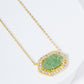 18K Gold Dipped CZ Pave Elongated Druzy Hexagon Pendant Necklace