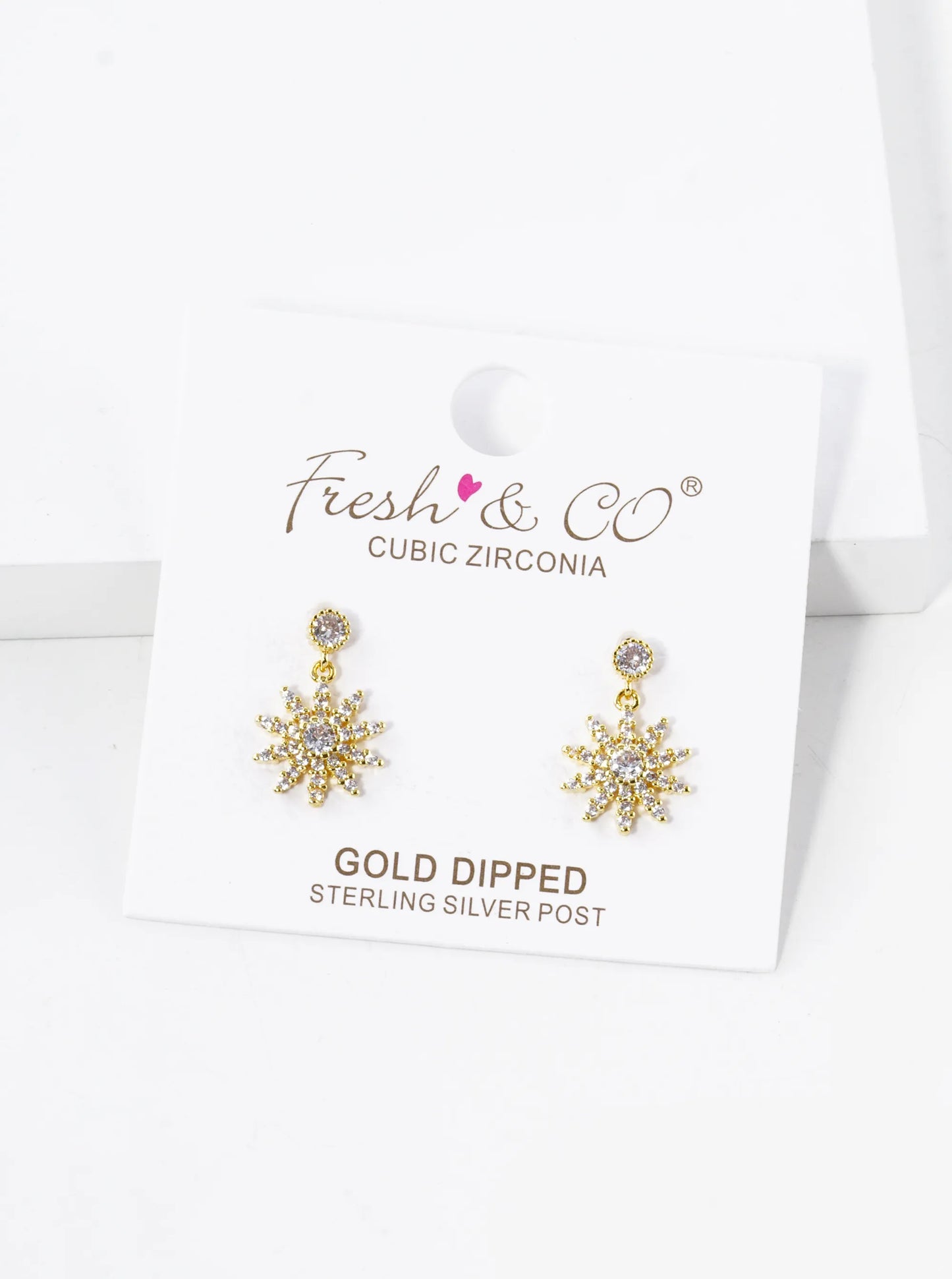 18K Gold Dipped CZ Pave Flower Drop Dangle Post Earrings
