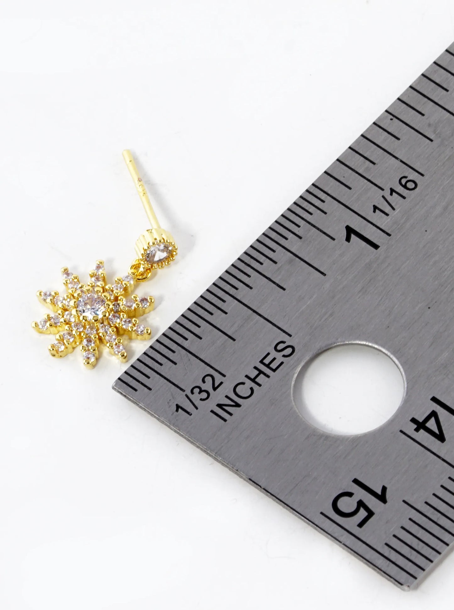 18K Gold Dipped CZ Pave Flower Drop Dangle Post Earrings