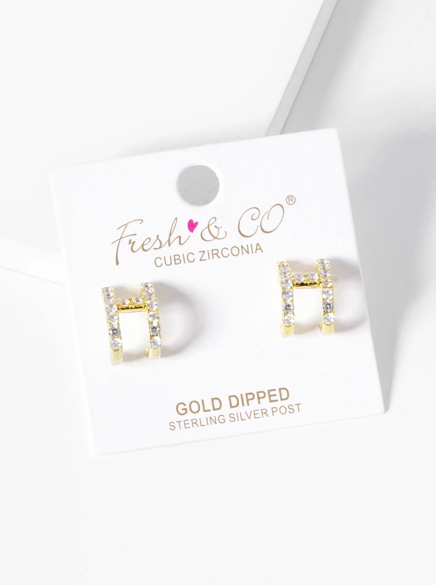 18K Gold Dipped CZ Pave H Shape 13mm Hoop Earrings