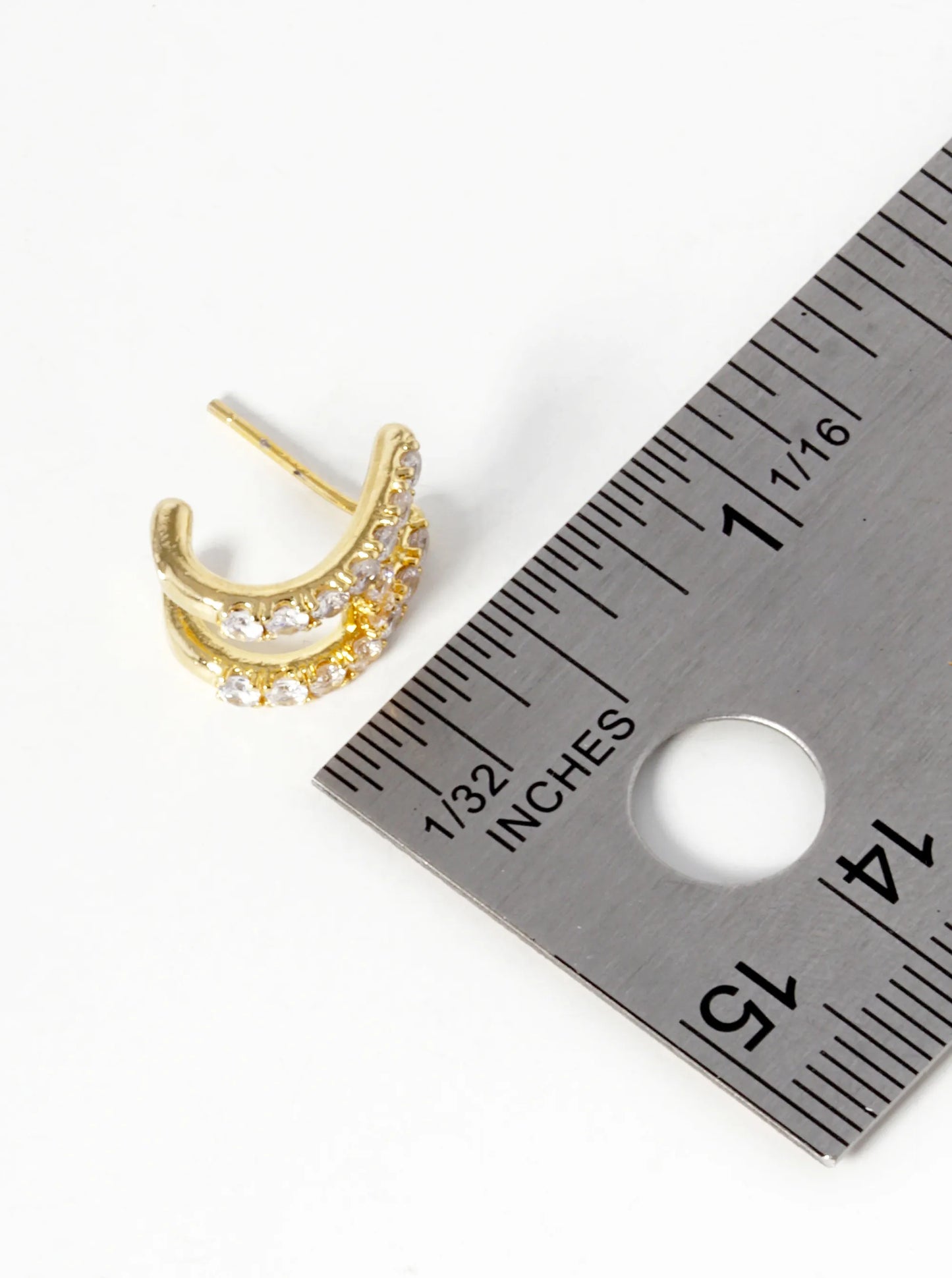 18K Gold Dipped CZ Pave H Shape 13mm Hoop Earrings