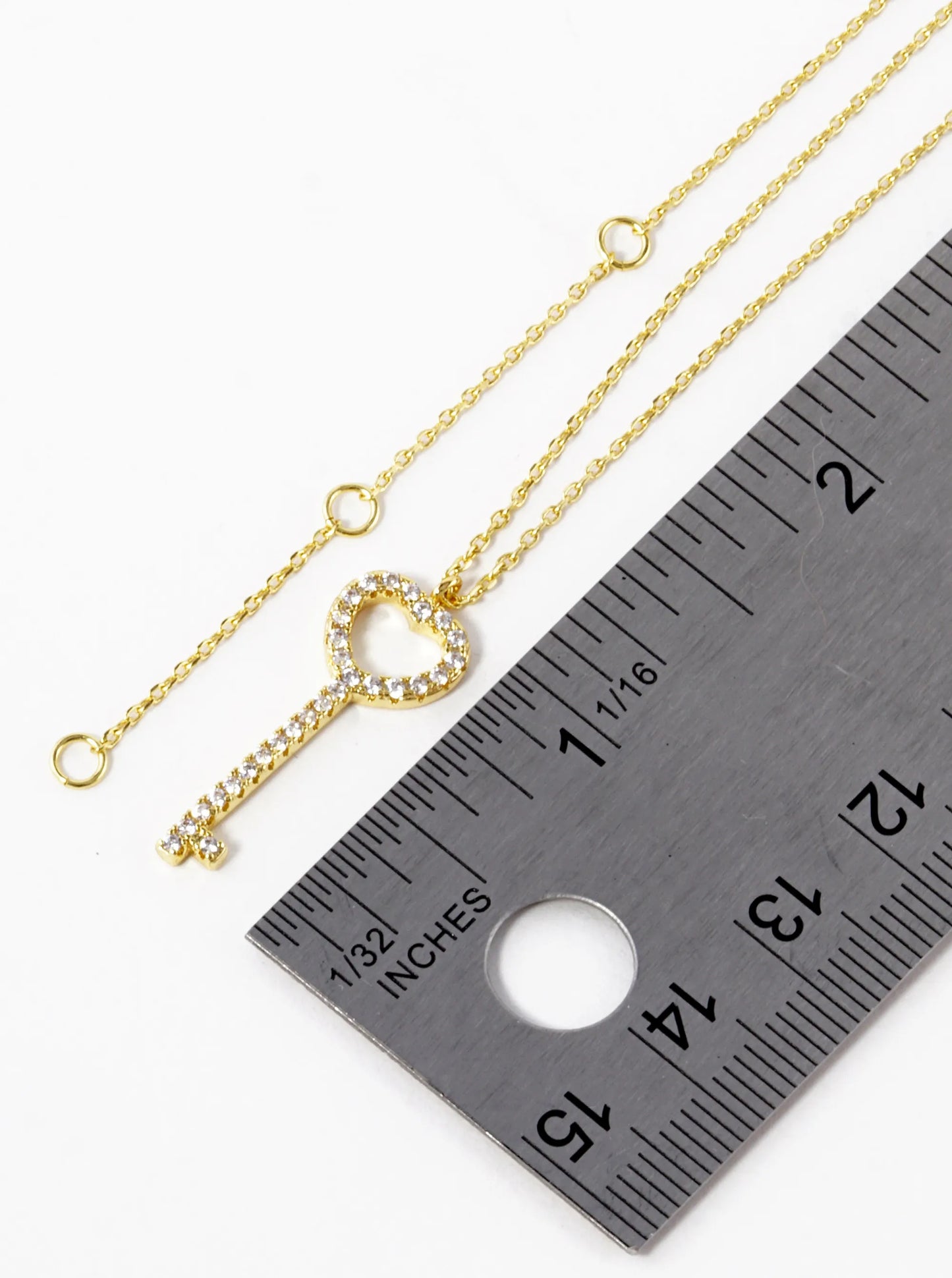 18K Gold Dipped CZ Pave Heart Key Pendant Necklace