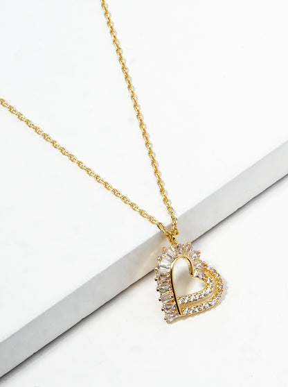 18K Gold Dipped CZ Pave Heart Pendant Delicate Necklace