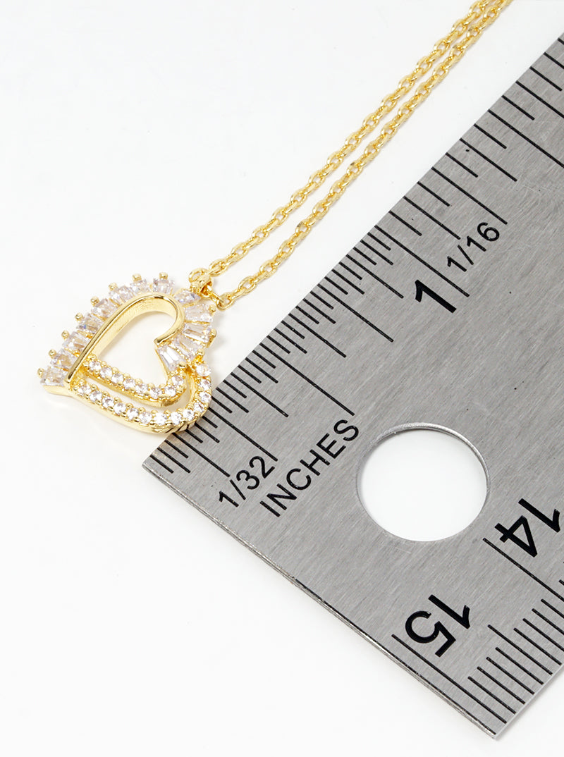 18K Gold Dipped CZ Pave Heart Pendant Delicate Necklace