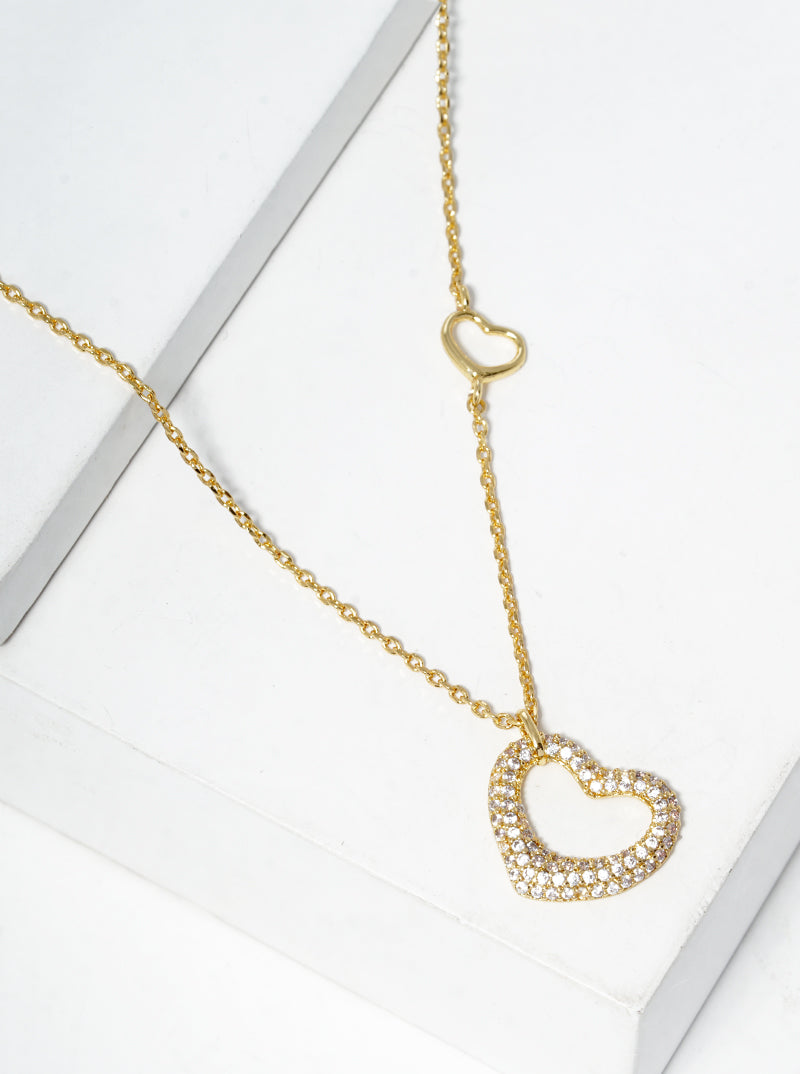 18K Gold Dipped CZ Pave Heart Pendant Necklace