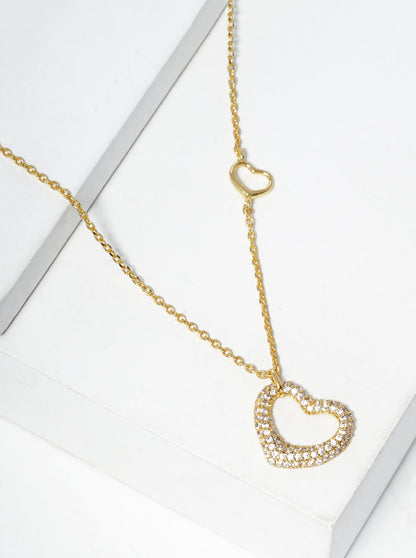 18K Gold Dipped CZ Pave Heart Pendant Necklace