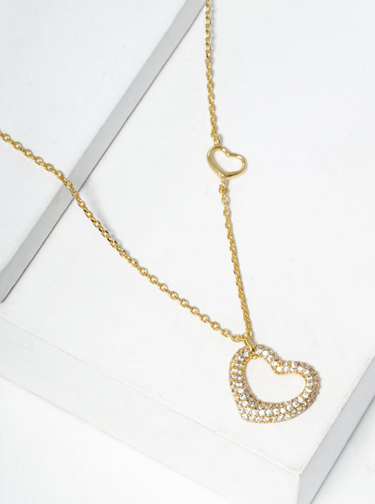 18K Gold Dipped CZ Pave Heart Pendant Necklace