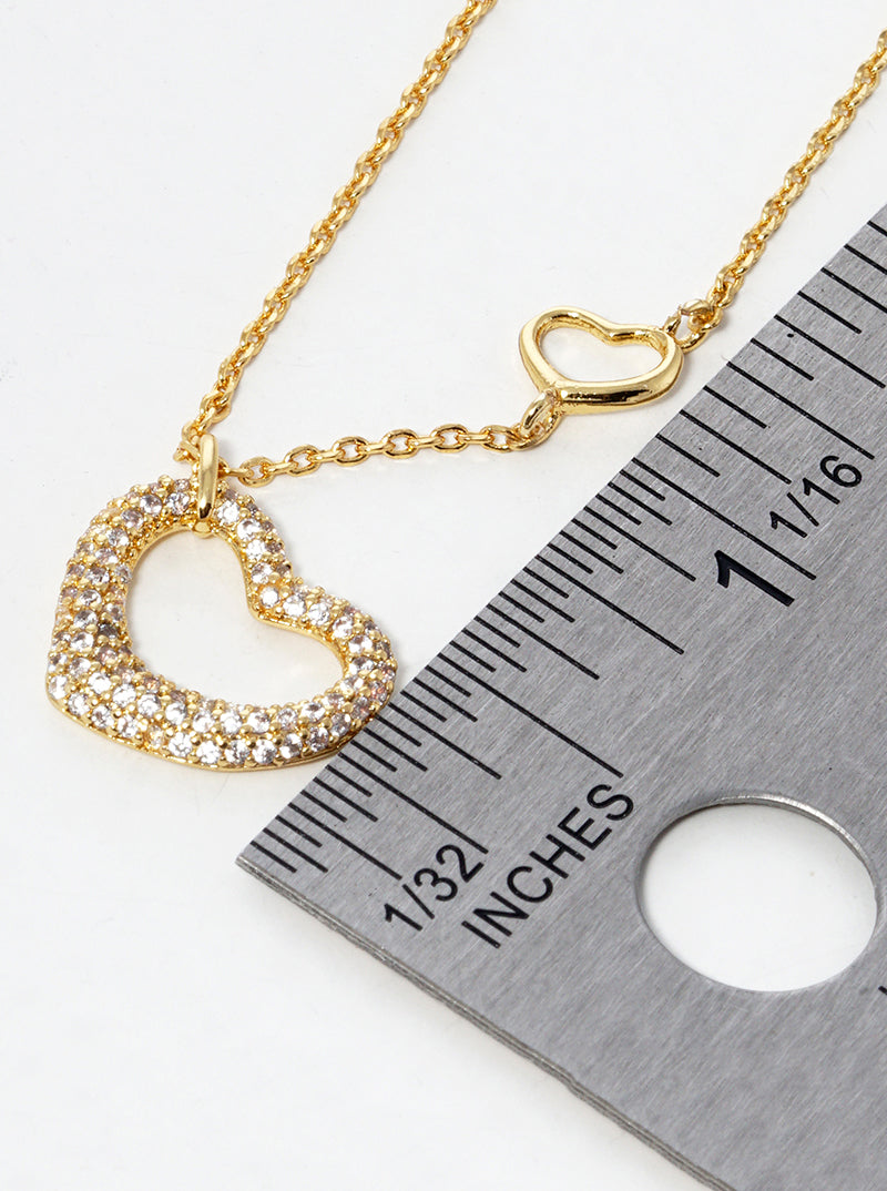 18K Gold Dipped CZ Pave Heart Pendant Necklace