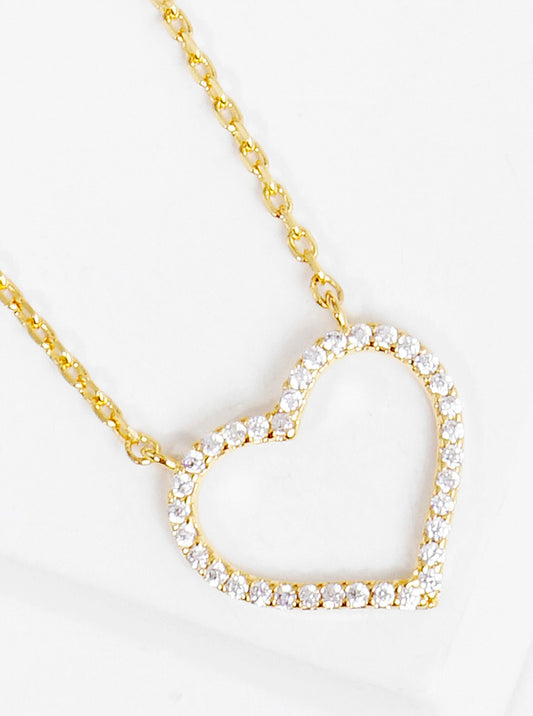 18K Gold Dipped CZ Pave Heart Pendant Necklace
