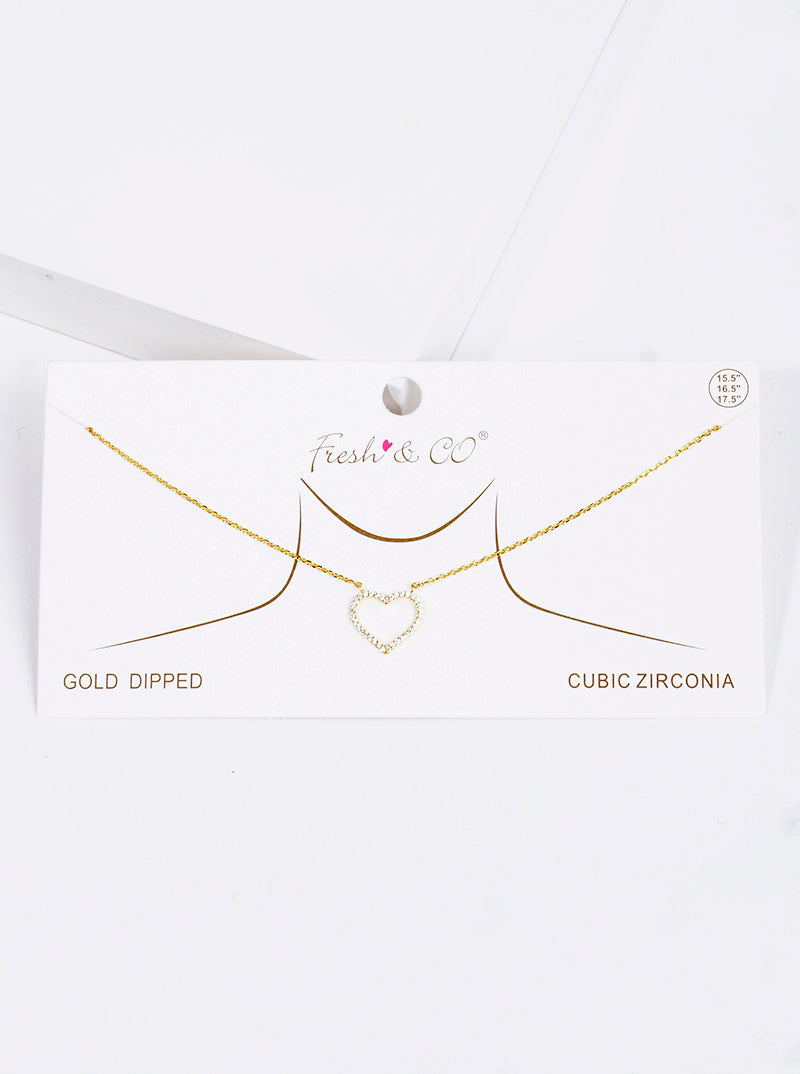 18K Gold Dipped CZ Pave Heart Pendant Necklace