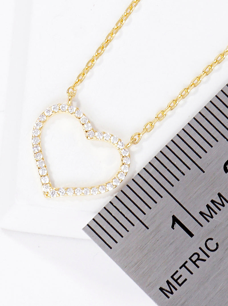 18K Gold Dipped CZ Pave Heart Pendant Necklace