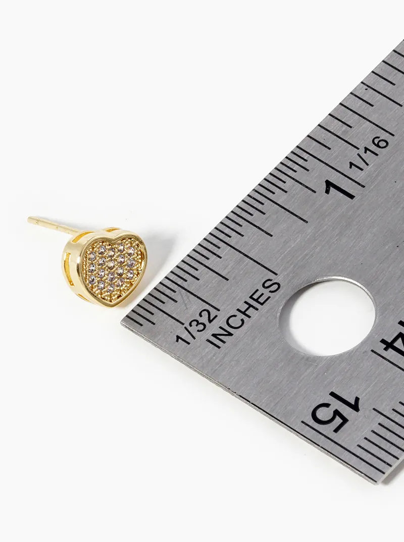 18K Gold Dipped CZ Pave Heart Post Stud Earrings