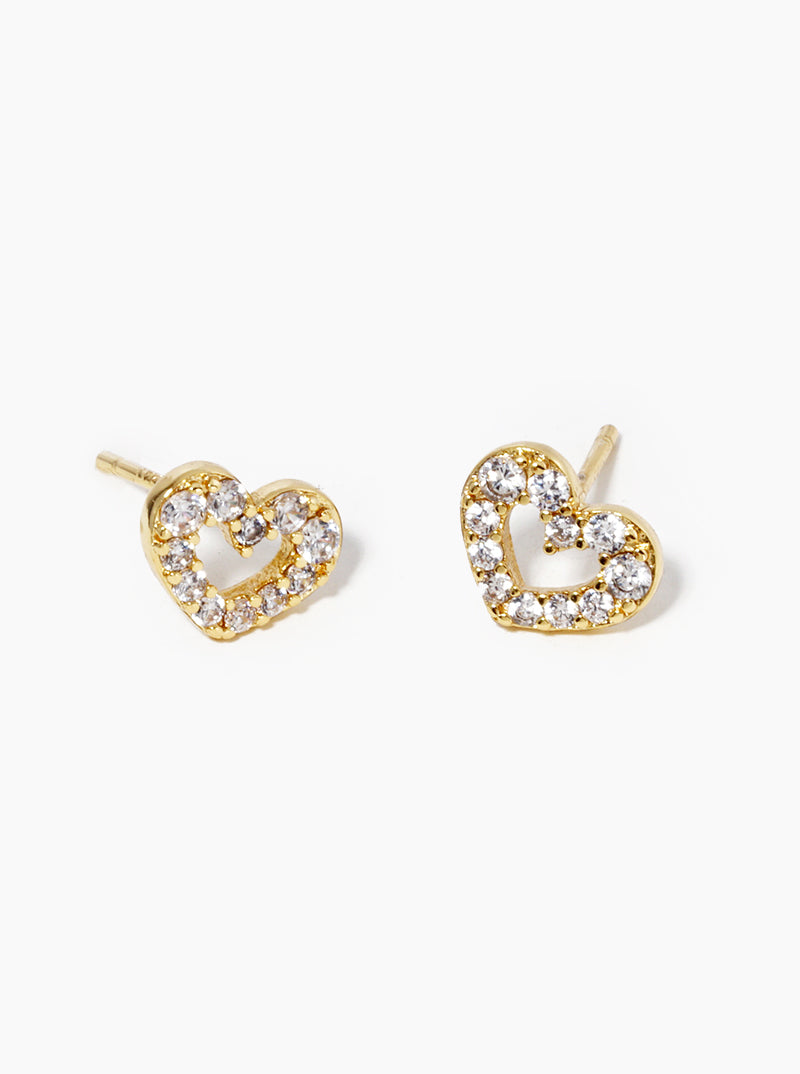 18K Gold Dipped CZ Pave Heart Post Stud Earrings