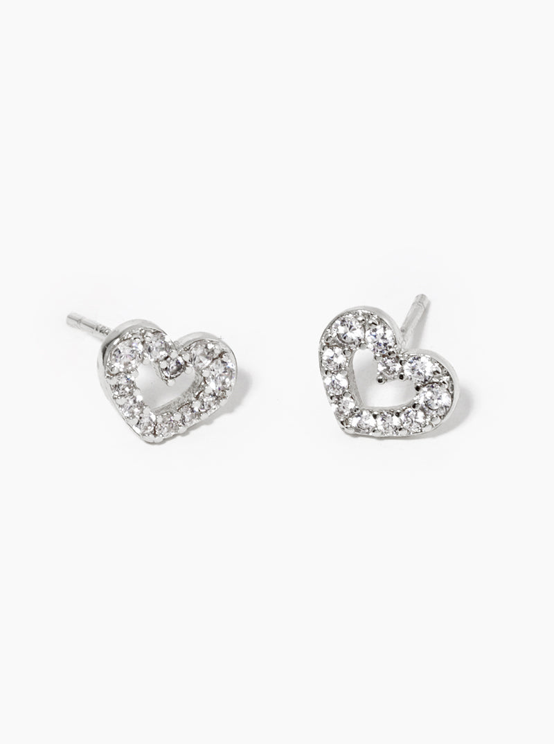 18K Gold Dipped CZ Pave Heart Post Stud Earrings