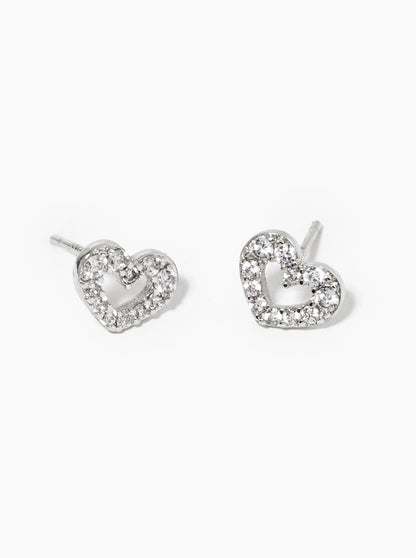 18K Gold Dipped CZ Pave Heart Post Stud Earrings