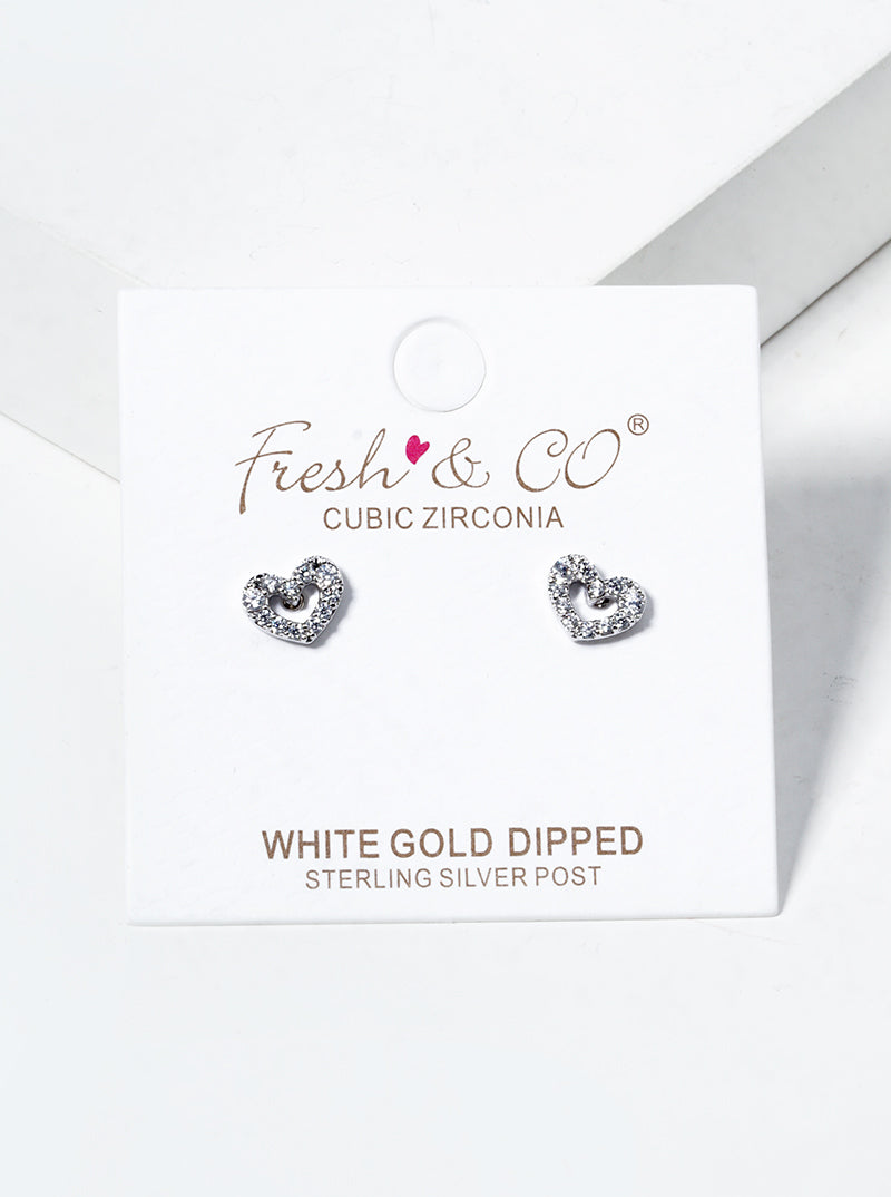 18K Gold Dipped CZ Pave Heart Post Stud Earrings