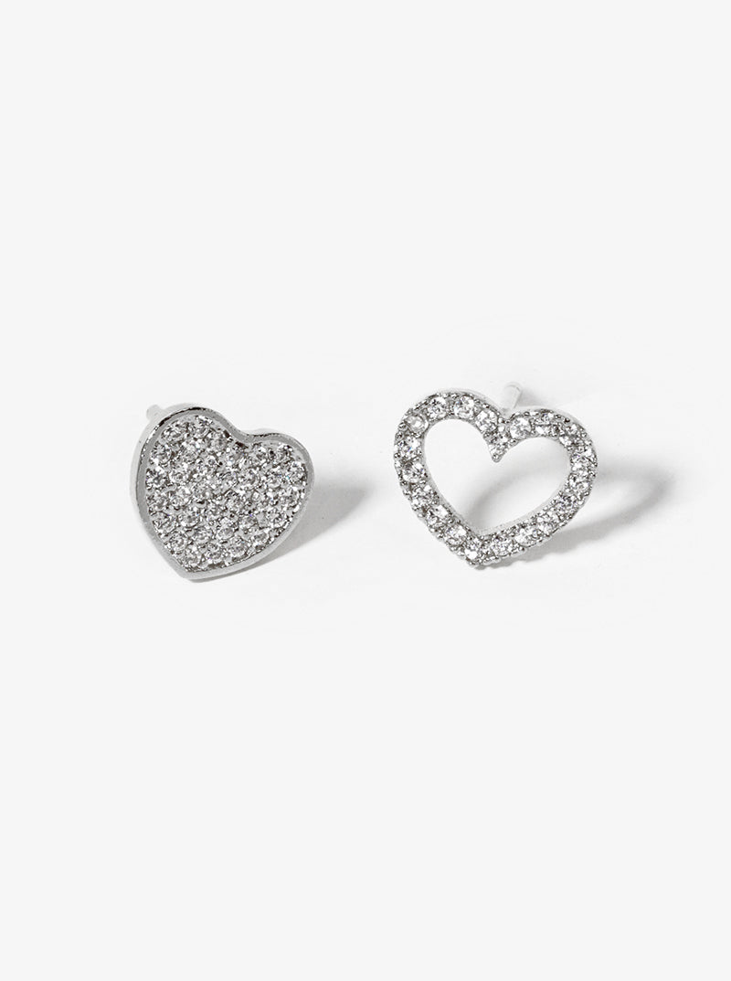 18K Gold Dipped CZ Pave Heart Post Stud Earrings