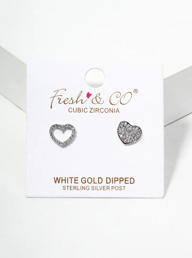18K Gold Dipped CZ Pave Heart Post Stud Earrings