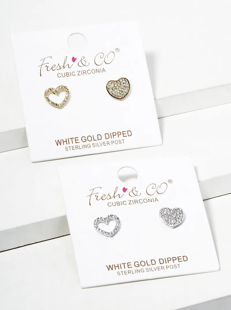 18K Gold Dipped CZ Pave Heart Post Stud Earrings