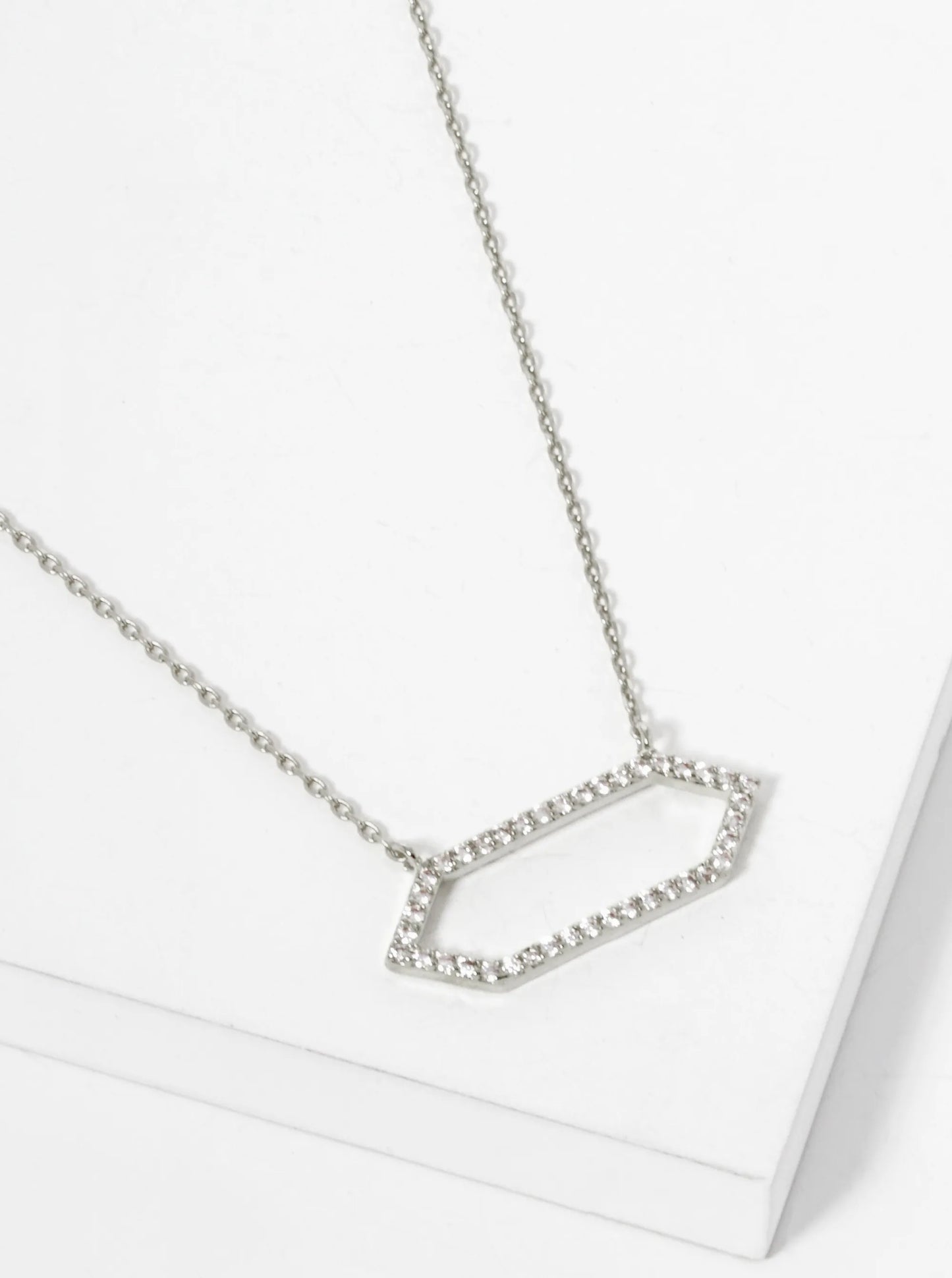 18K Gold Dipped CZ Pave Hexagon Pendant Necklace