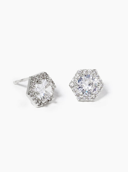 18K Gold Dipped CZ Pave Hexagon Post Stud Earrings