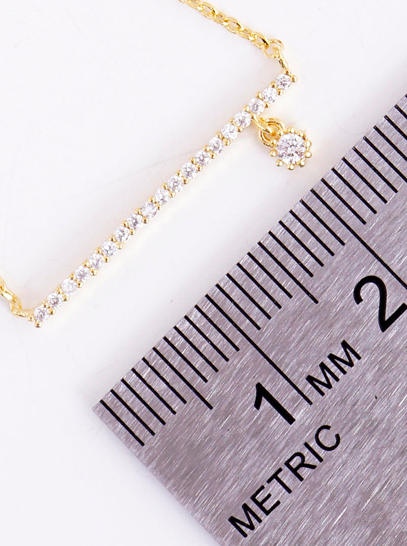18K Gold Dipped CZ Pave Horizontal Bar Pendant Delicate Necklace