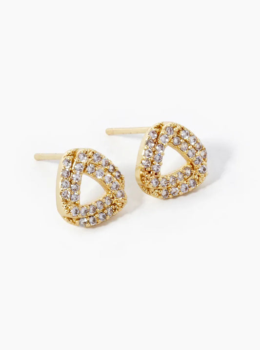 18K Gold Dipped CZ Pave Impossible Triangle Stud Earrings
