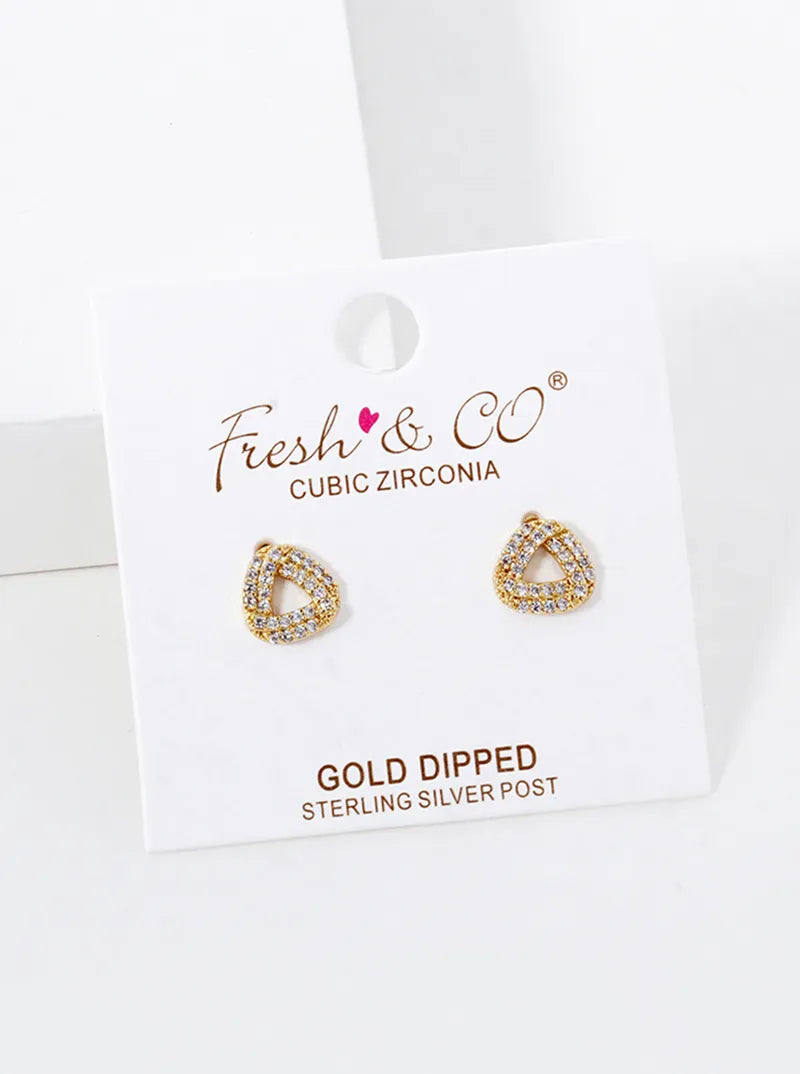 18K Gold Dipped CZ Pave Impossible Triangle Stud Earrings