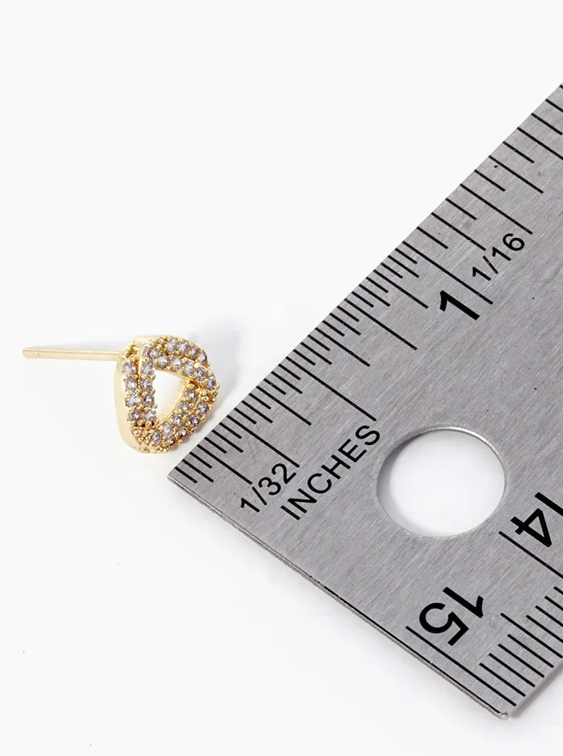 18K Gold Dipped CZ Pave Impossible Triangle Stud Earrings