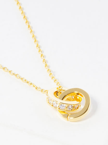 18K Gold Dipped CZ Pave Interlocking Circle Pendant Necklace