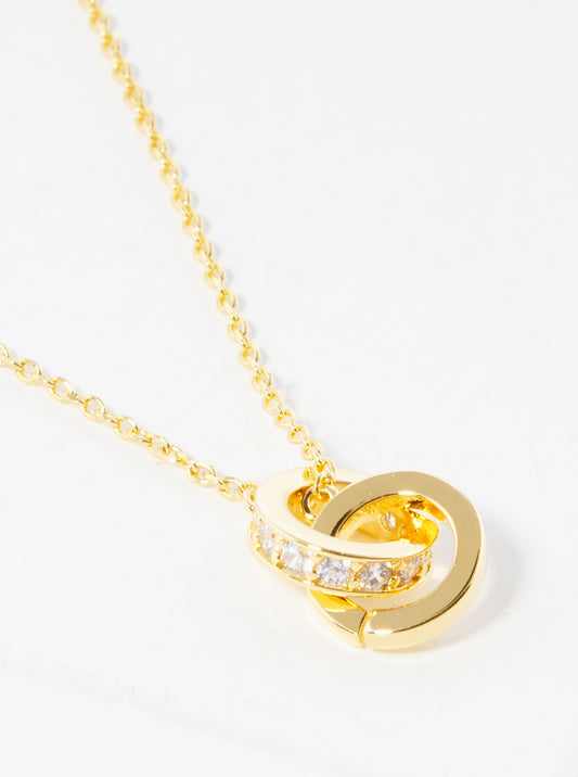 18K Gold Dipped CZ Pave Interlocking Circle Pendant Necklace