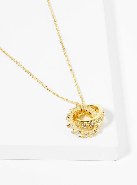18K Gold Dipped CZ Pave Interlocking Circles Pendant Necklace