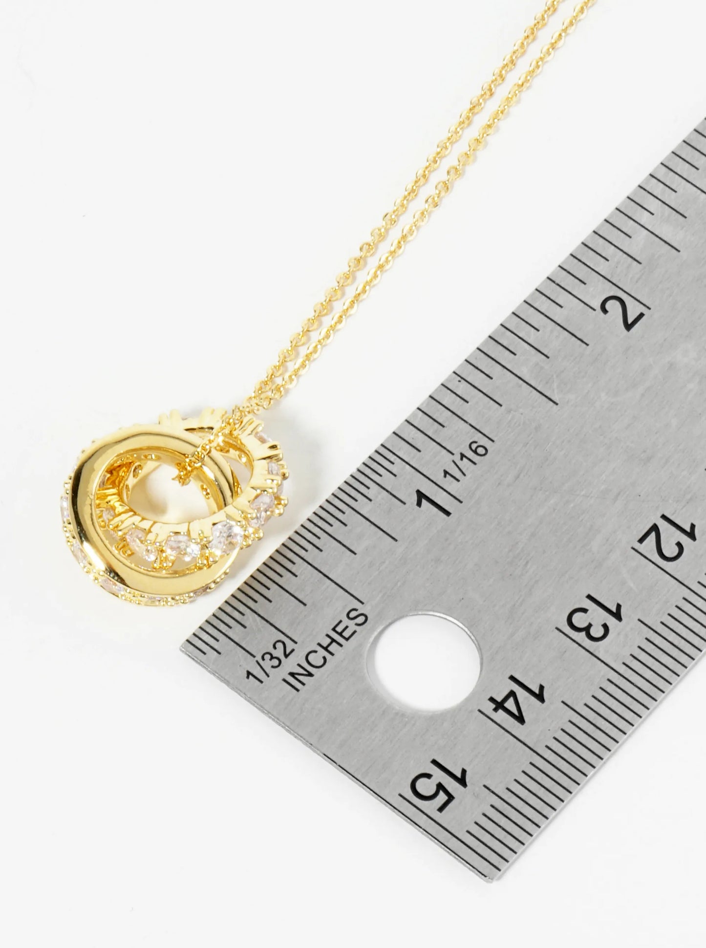 18K Gold Dipped CZ Pave Interlocking Circles Pendant Necklace