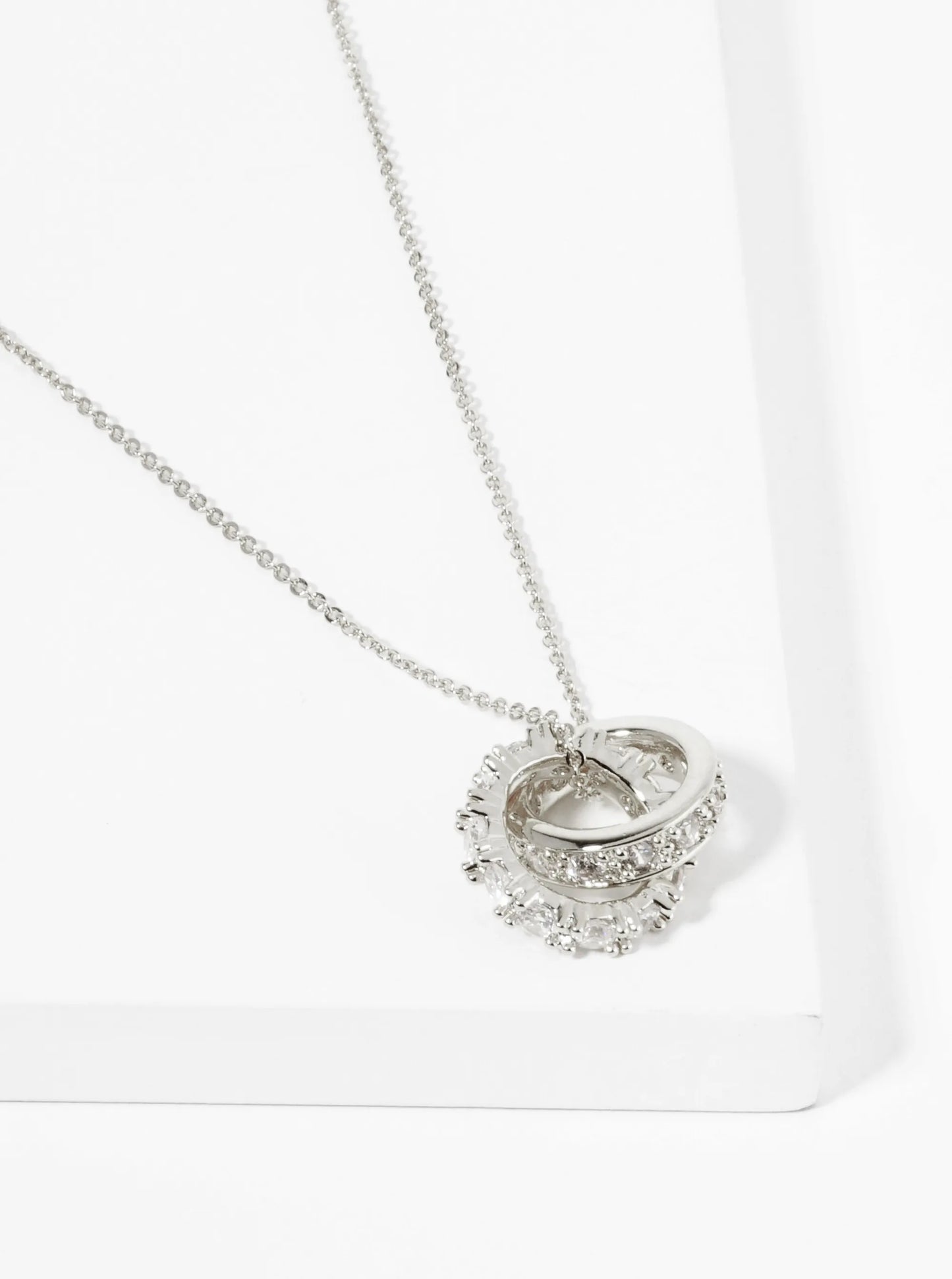 18K Gold Dipped CZ Pave Interlocking Circles Pendant Necklace