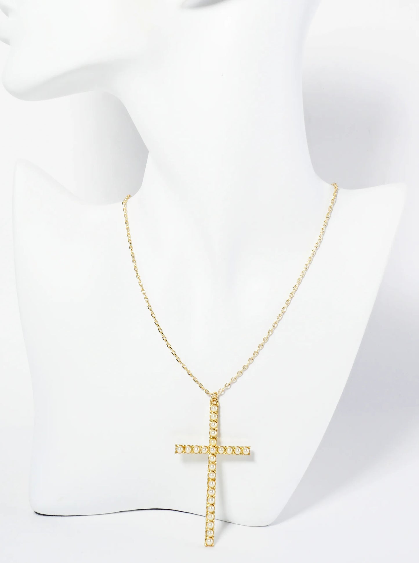 18K Gold Dipped CZ Pave Large Sized Cross Pendant Necklace