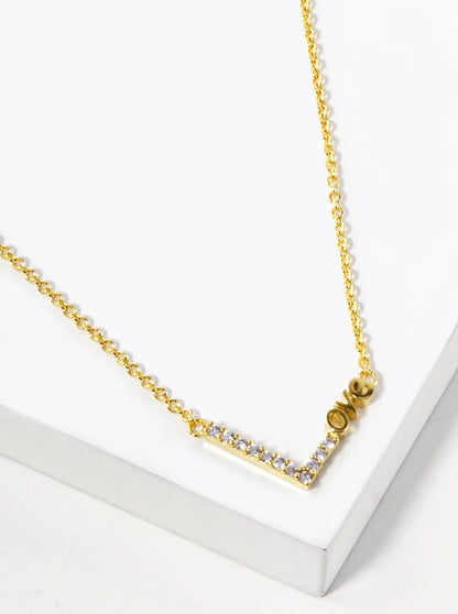 18K Gold Dipped CZ Pave Love Chevron Pendant Necklace